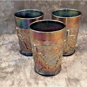 Dugan-Diamond Cobalt Blue and Gold Carnival Glass Tumblers 3 Vintage Maple